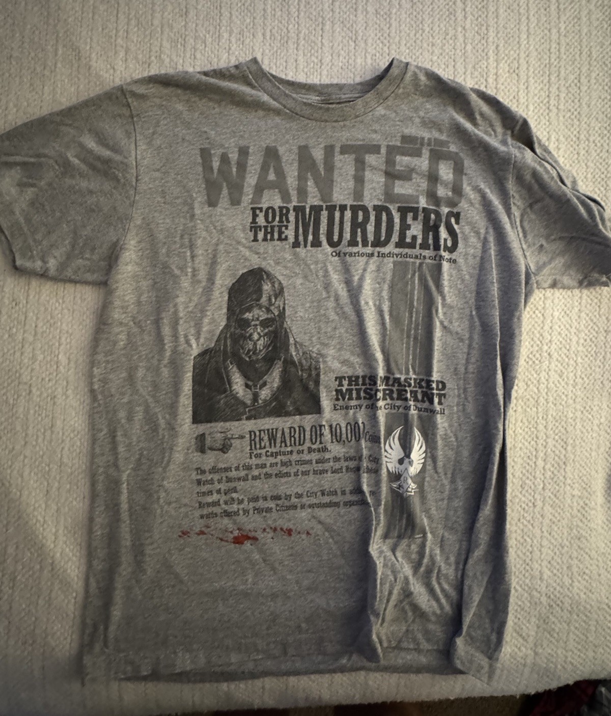 Bethesda Dishonored The Outsider Men’s Gray Graphic T-Shirt “Wanted for Murders”