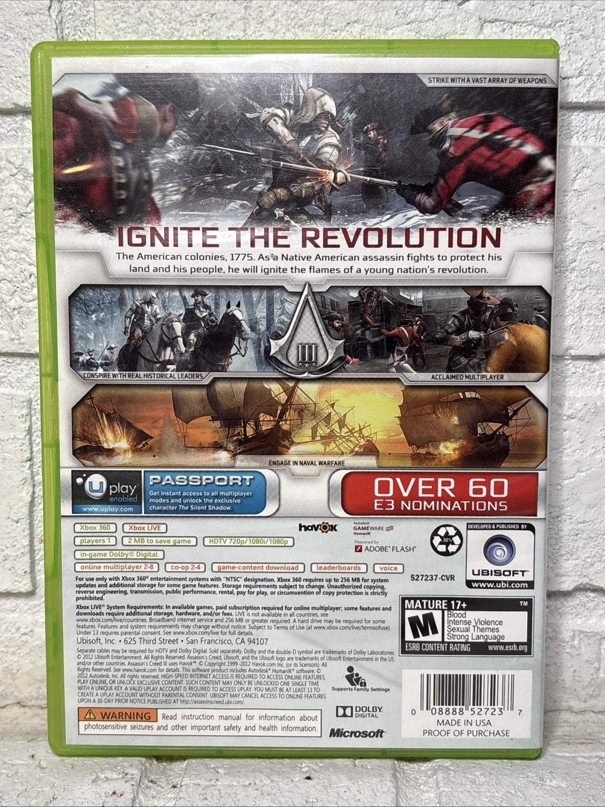 Assassin’s Creed III 3 Microsoft Xbox 360 Complete CIB Tested Clean