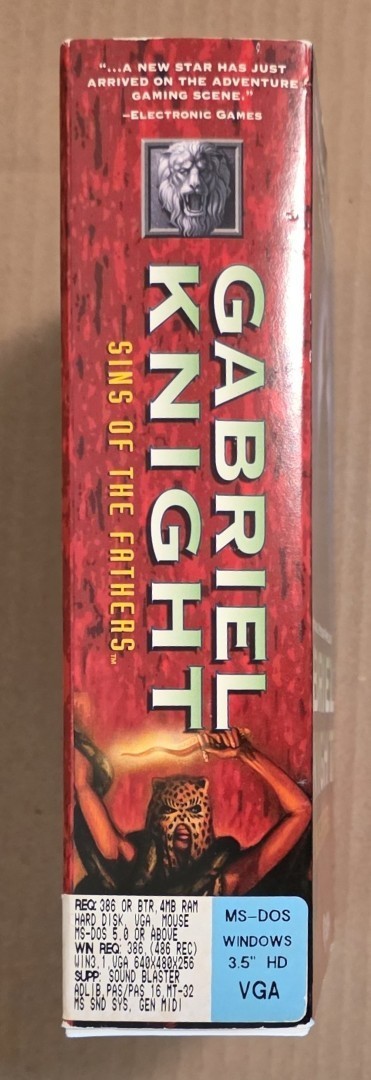 1993 Gabriel Knight: Sins of the Fathers Big Box Sierra 3.5” MS-DOS Win 3.1 PC