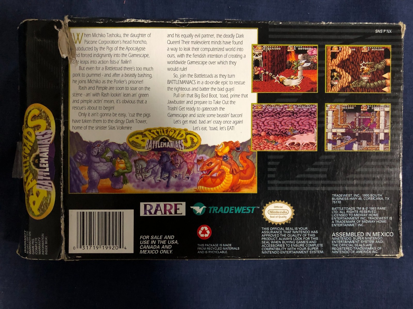 Battletoads in Battlemaniacs (SNES) (Majesco) CIB Damaged Box, Untested