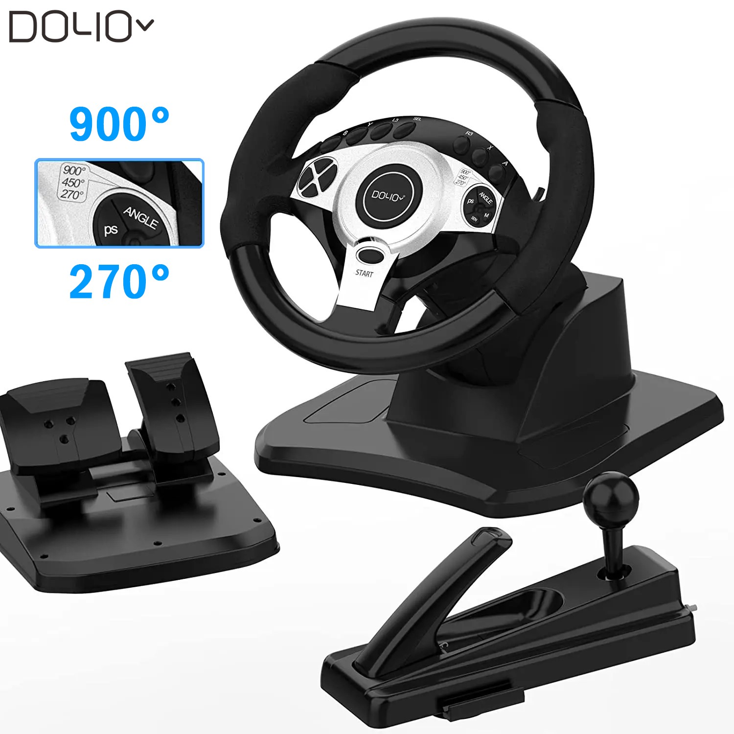 270/900° DOYO PC Steering Wheel Racing Gaming Simulator Pedal Set