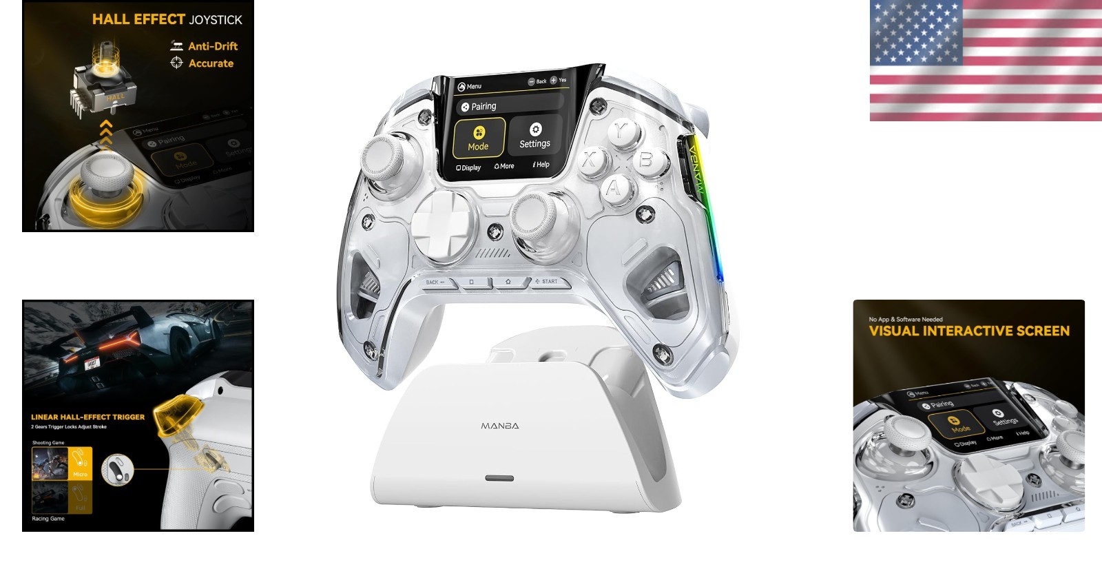 Ergonomic Wireless Gaming Controller with Interactive Screen for iOS/PC/Switch 2