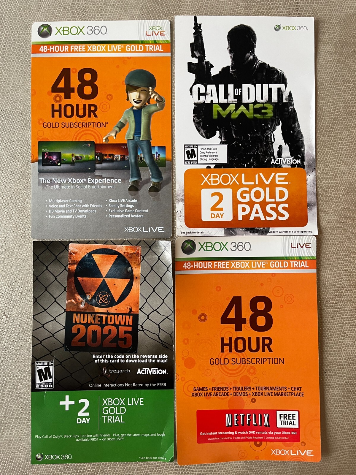 XBOX LIVE 2 Day / 48 Hour UNUSED Code Cards, Lot of 20 Trial Codes + BONUS items