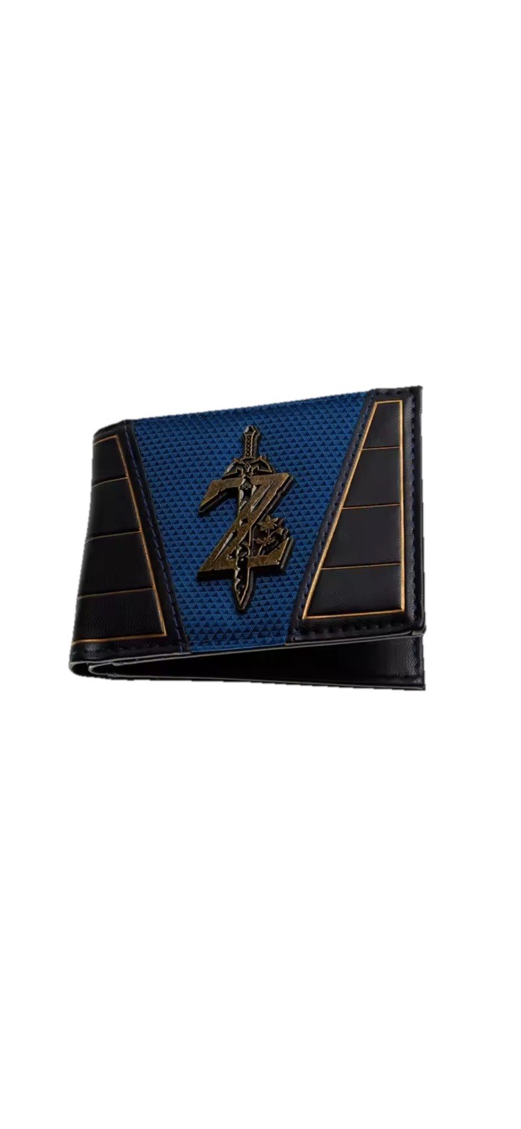 Legend of Zelda Triforce Bifold Wallet Blue Black Metal Emblem Gaming Gift