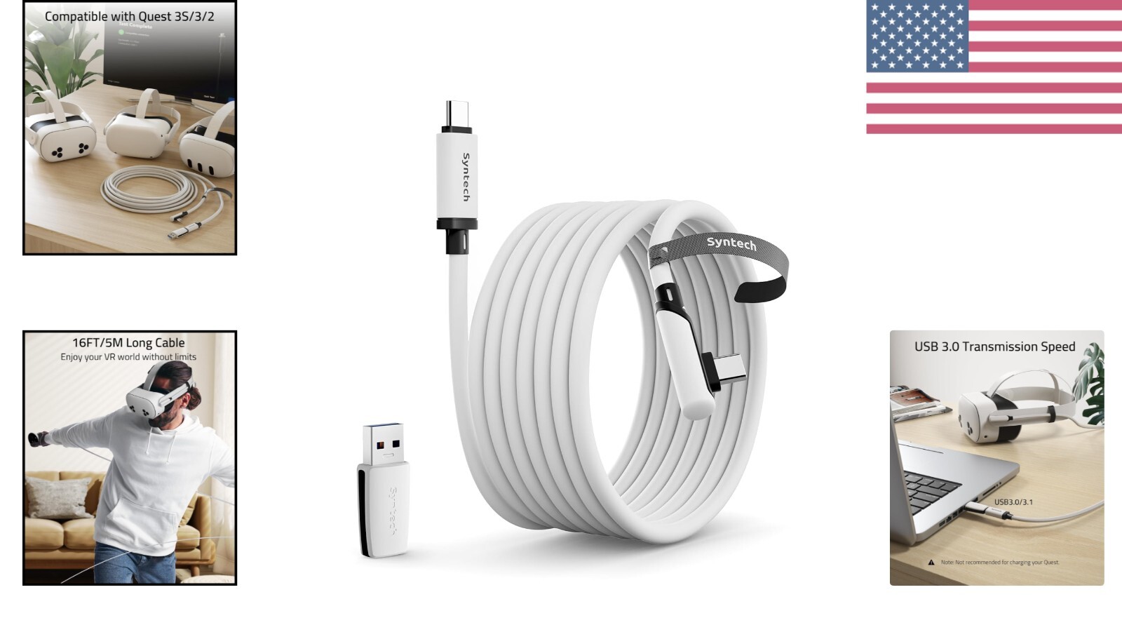 Durable 16FT VR Link Cable for Meta Quest 3S/3/2/Pro & SteamVR Connectivity