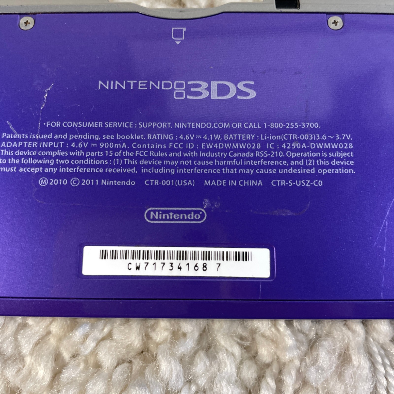 Nintendo 3DS Midnight Purple Handheld Console System CTR-001 Tested