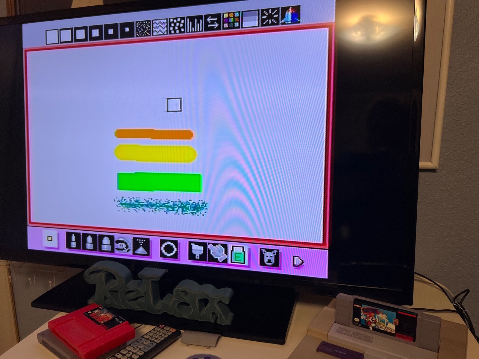 Super NES SNS-001 Console, Controllers, Paint Pad w/Mouse, Game Genie & 7 Games