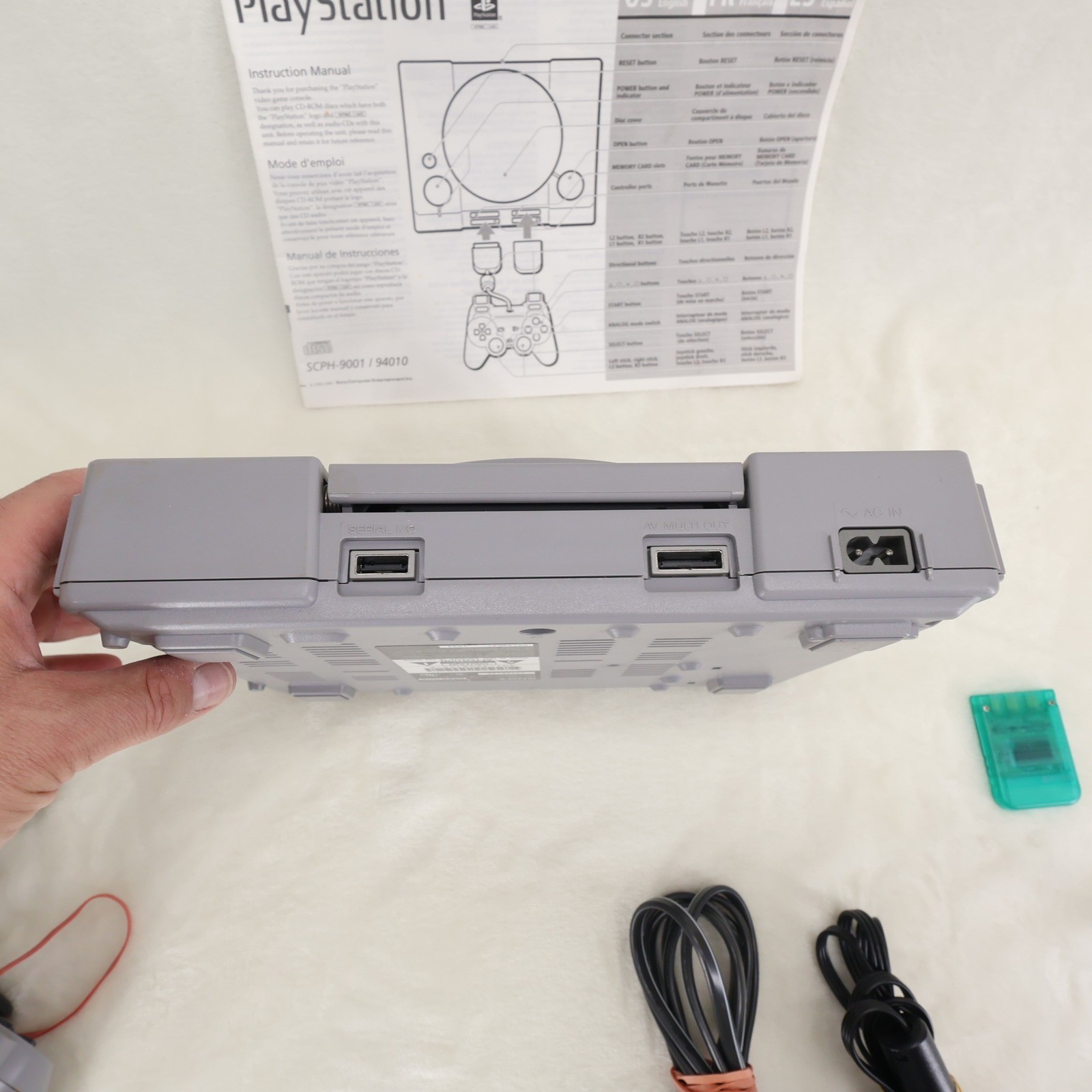 Sony PlayStation PS1 Console Bundle SCPH-9001 Gray DualShock Controller READ
