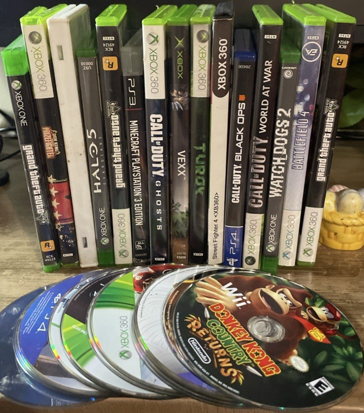 Microsoft Nintendo Rockstar Games Action Shooter Donkey Kong Game Lot Cases