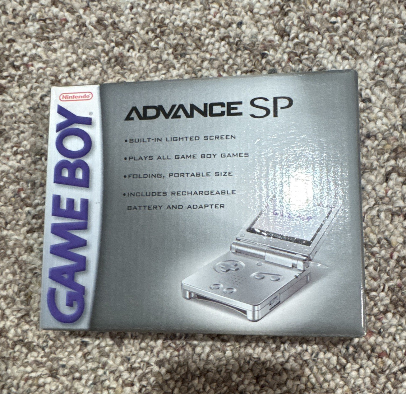 Nintendo Game Boy Advance SP Platinum Silver Retail Box Only, Foldable
