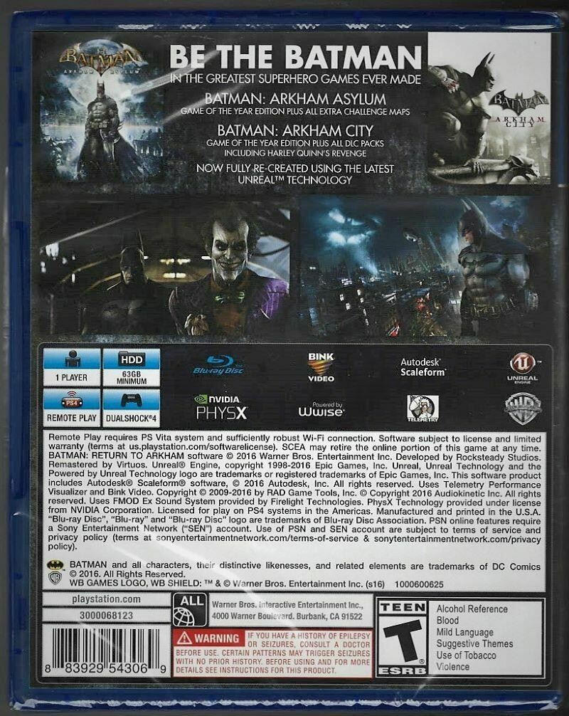 Batman: Return to Arkham HD Collection PS4 (Brand New Factory Sealed US Version)