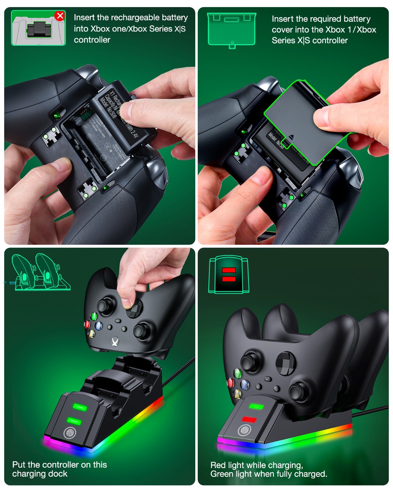 For XBox One Series X/S Controller Charger Station+4320mWh Rechargeable Battery