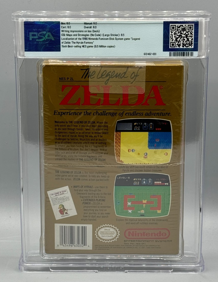 The Legend of Zelda Nintendo NES CIB Complete OVAL SOQ PSA 8.0 Graded