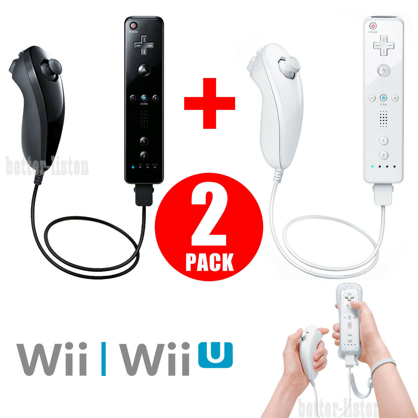 Built-in Motion Plus Remote and Nunchuck Controller Set For Wii / Wii U Console