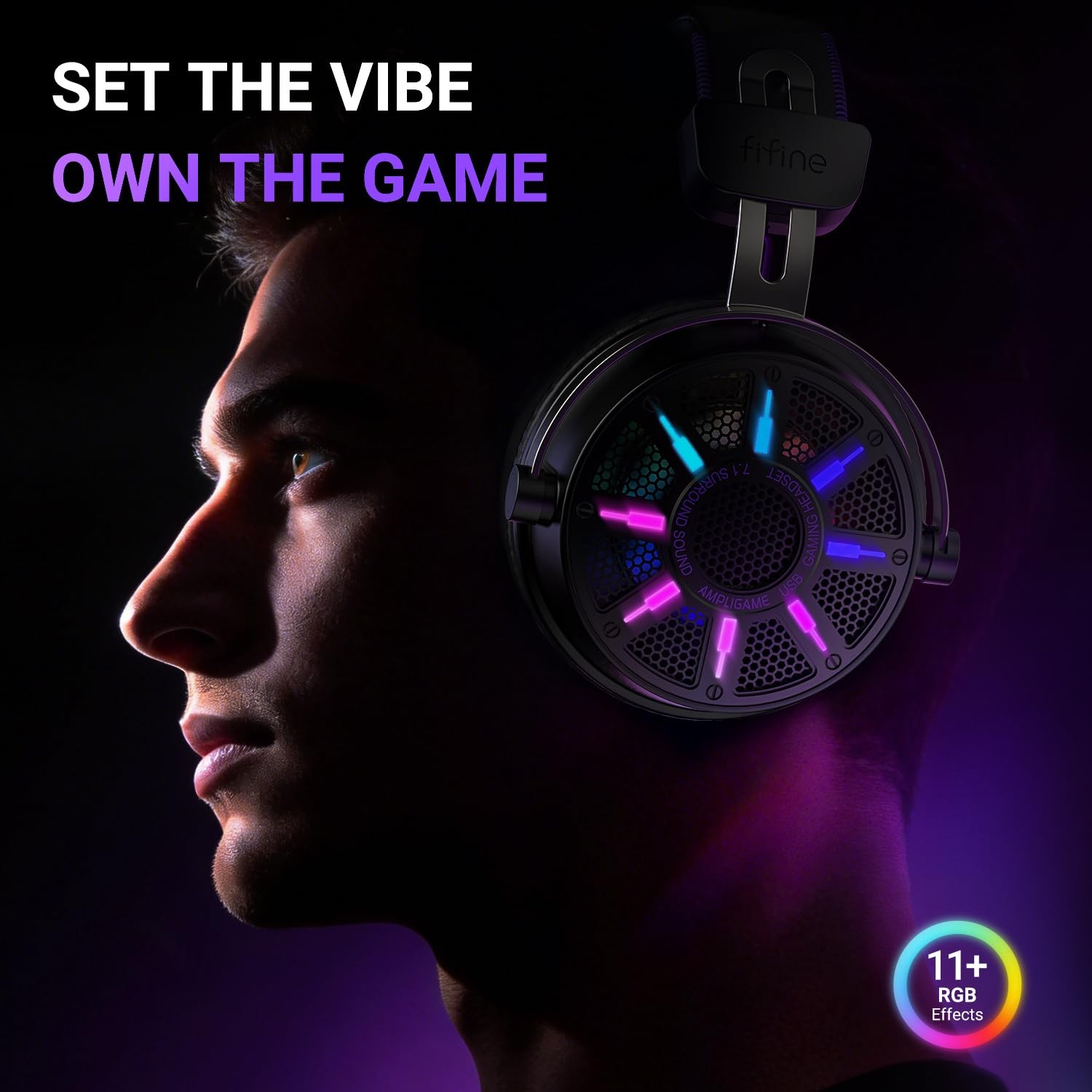 Fifine Wired Usb Gaming Headset Open Back Design Breathable Mesh Fabric 7.1