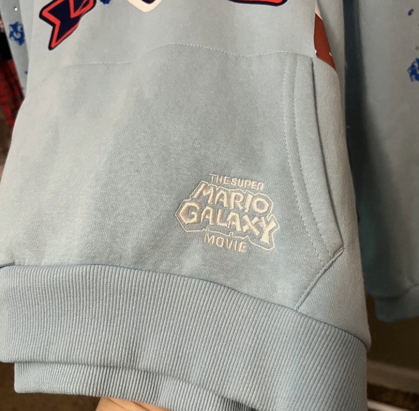 Super Mario Galaxy Movie Mario “Here We Go!” Light Blue Hooded Pullover Hoodie S