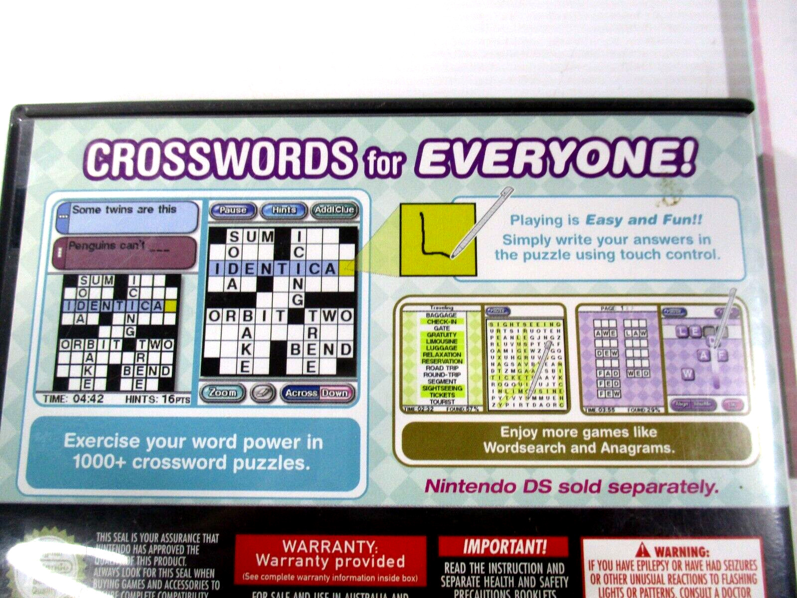 DS Game Crosswords G Nintendo 2008 Manual Tested
