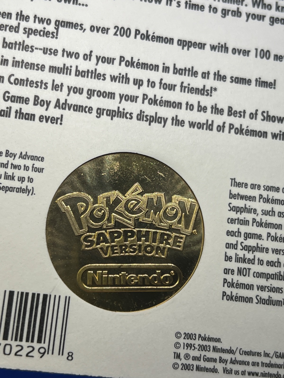 NEW SEALED 2003 Pokemon Sapphire Kyogre Limited Edition Preorder Metal Coin