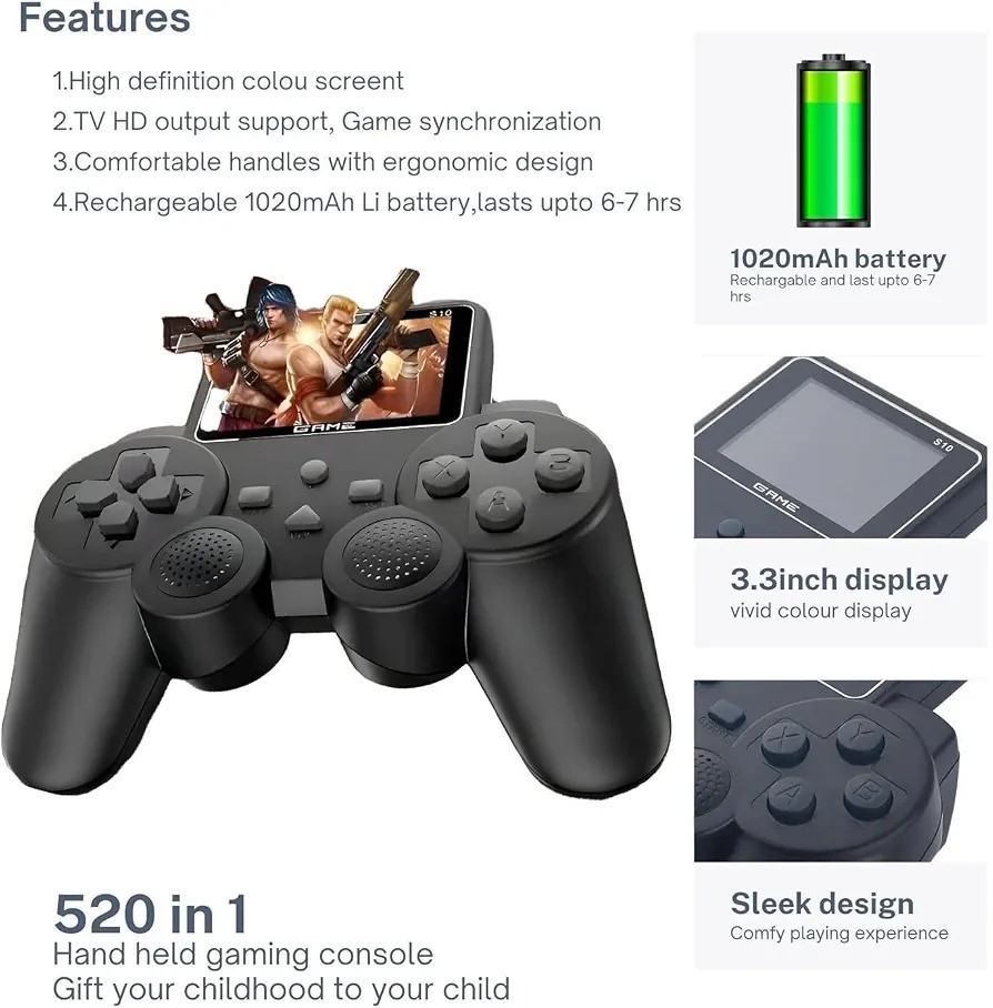 S10-Gamepad -Controller With Screen & 520 Built In Games Wireless Connect To TV