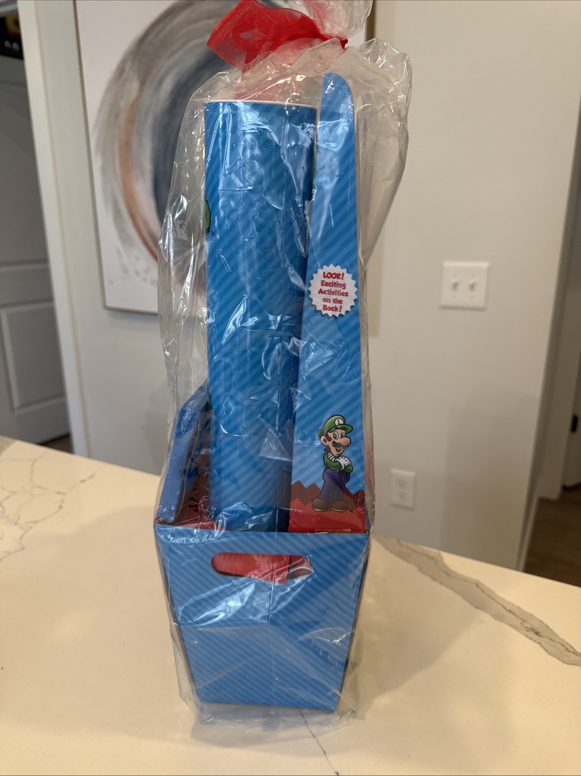 Super Mario Bros Gift Basket &Toys,Jelly Beans Candy and Bonus Mario Tube Topper