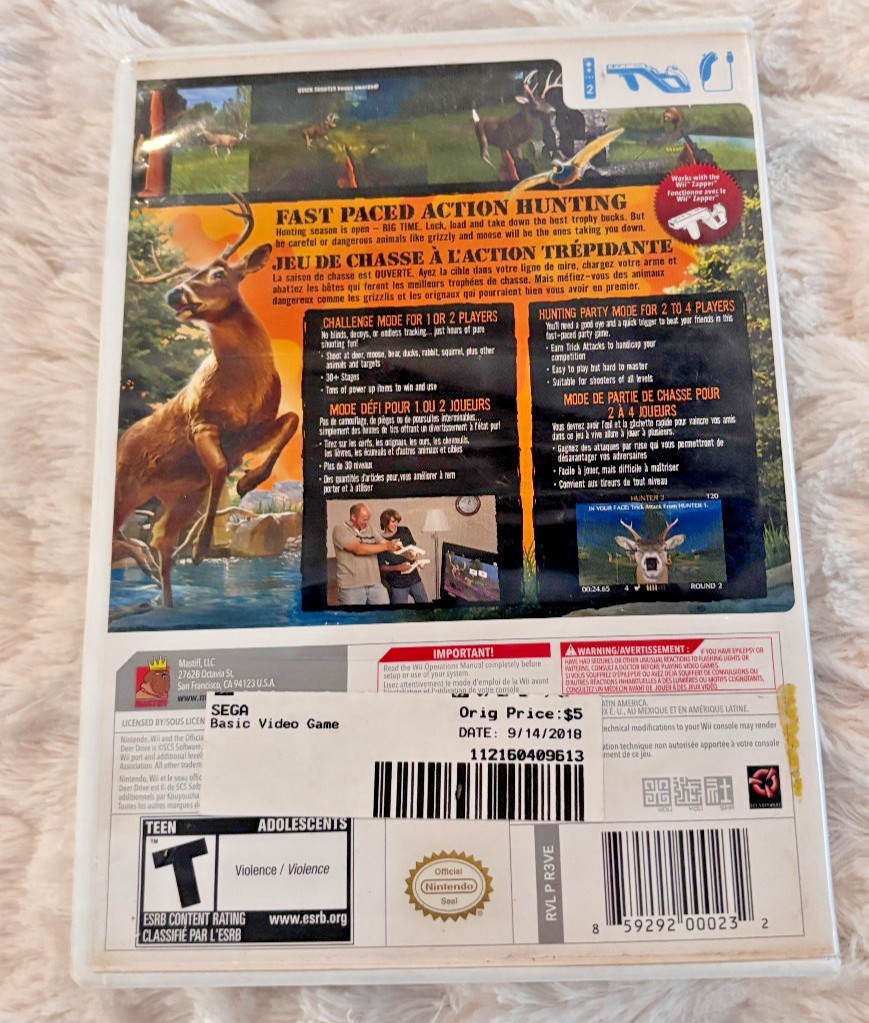 Wii 6 Games Call of Duty 3, Zumba Fitness, Deer Drive 3, Kongfu Panda, Spong Bob