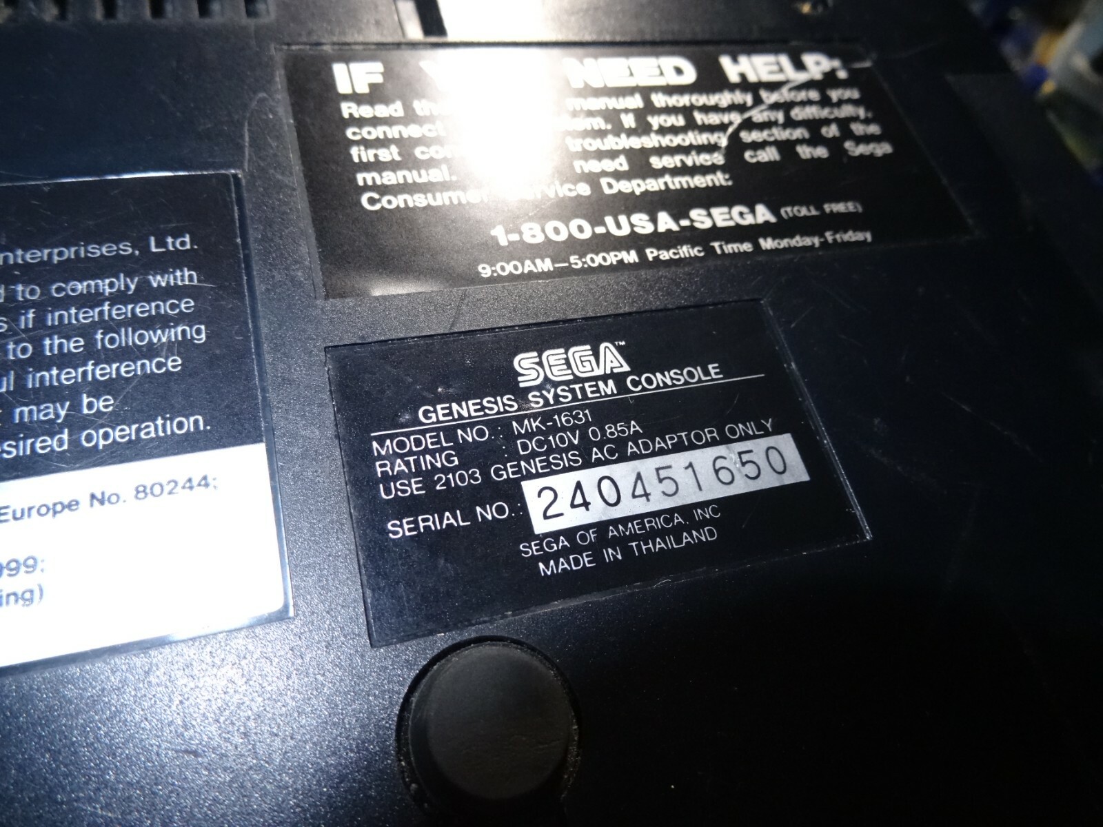 Sega Genesis 1631 Top Black Power & Reset Button w/LED Cover ONLY-Just OK-READ