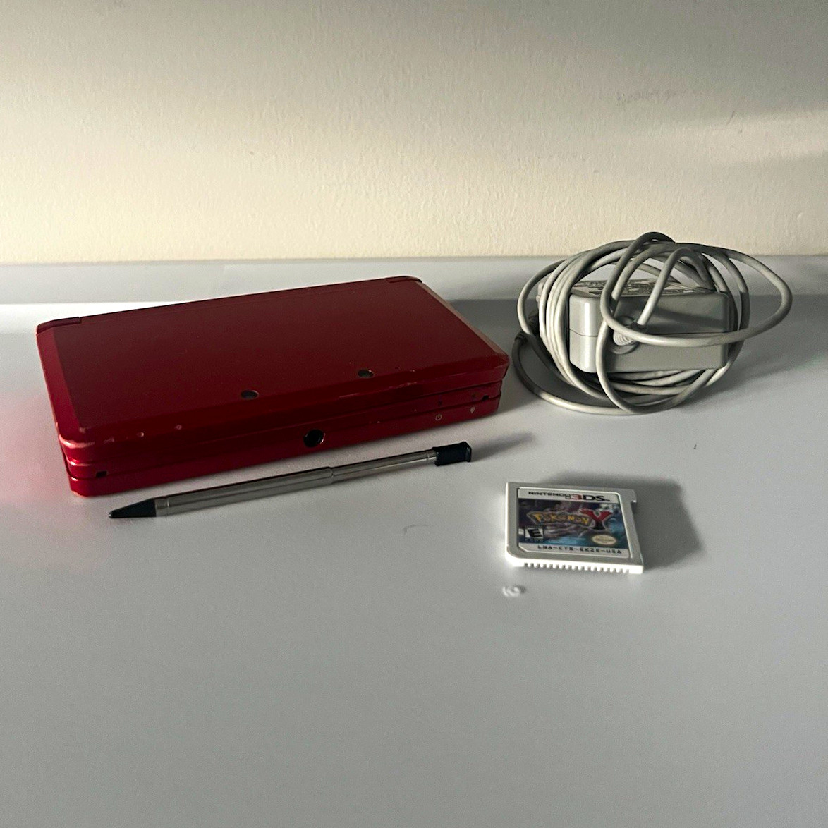 Nintendo 3DS Red Console North America OEM Charger+Pokemon Y READ SHIPS TMR