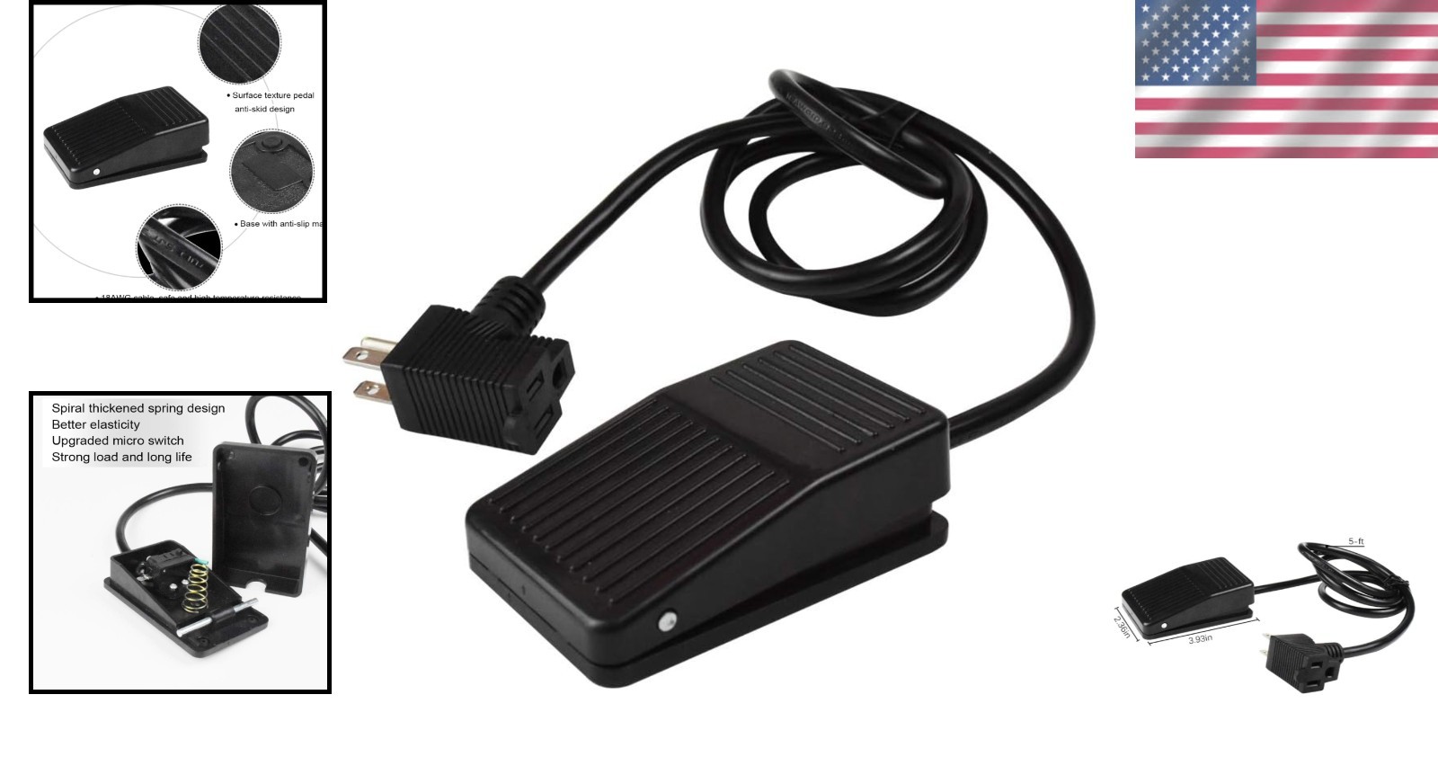 5-ft Heavy-Duty Foot Switch with Copper Contacts for Reliable Machine Control