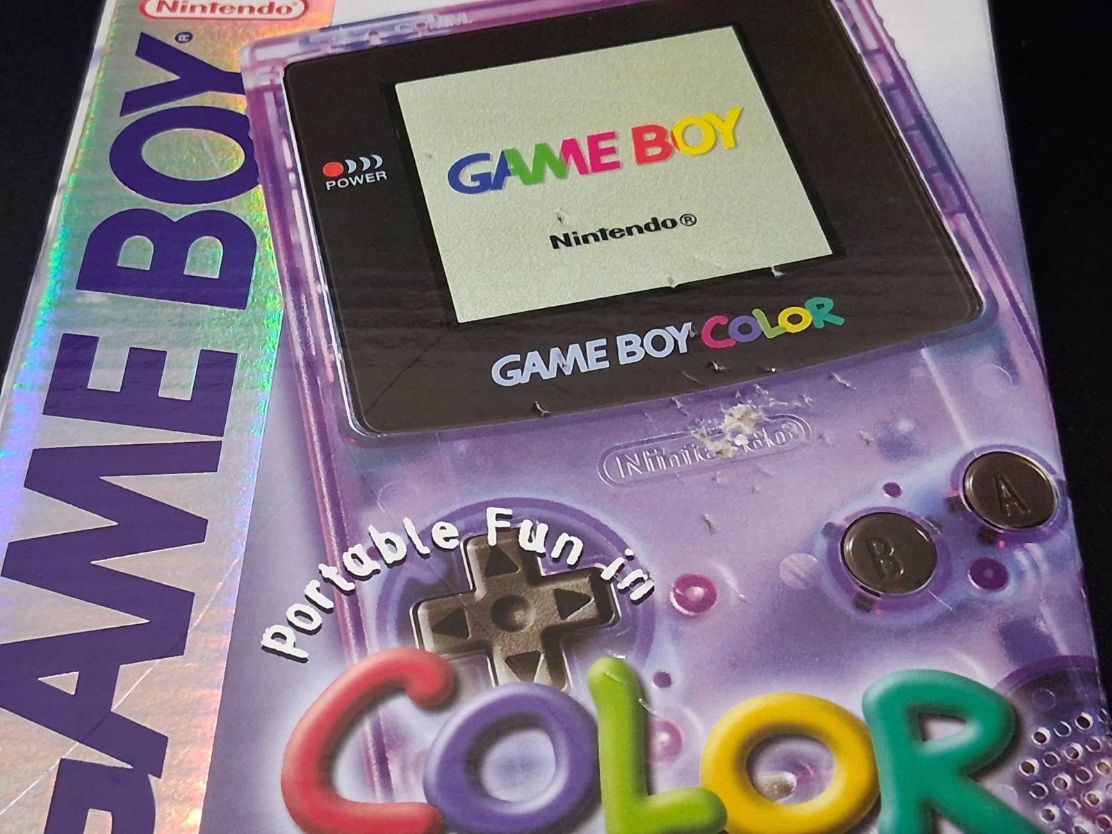 GameBoy Color Atomic Purple Complete In Box Manual CIB W/ GB Golf Cartridge GBC