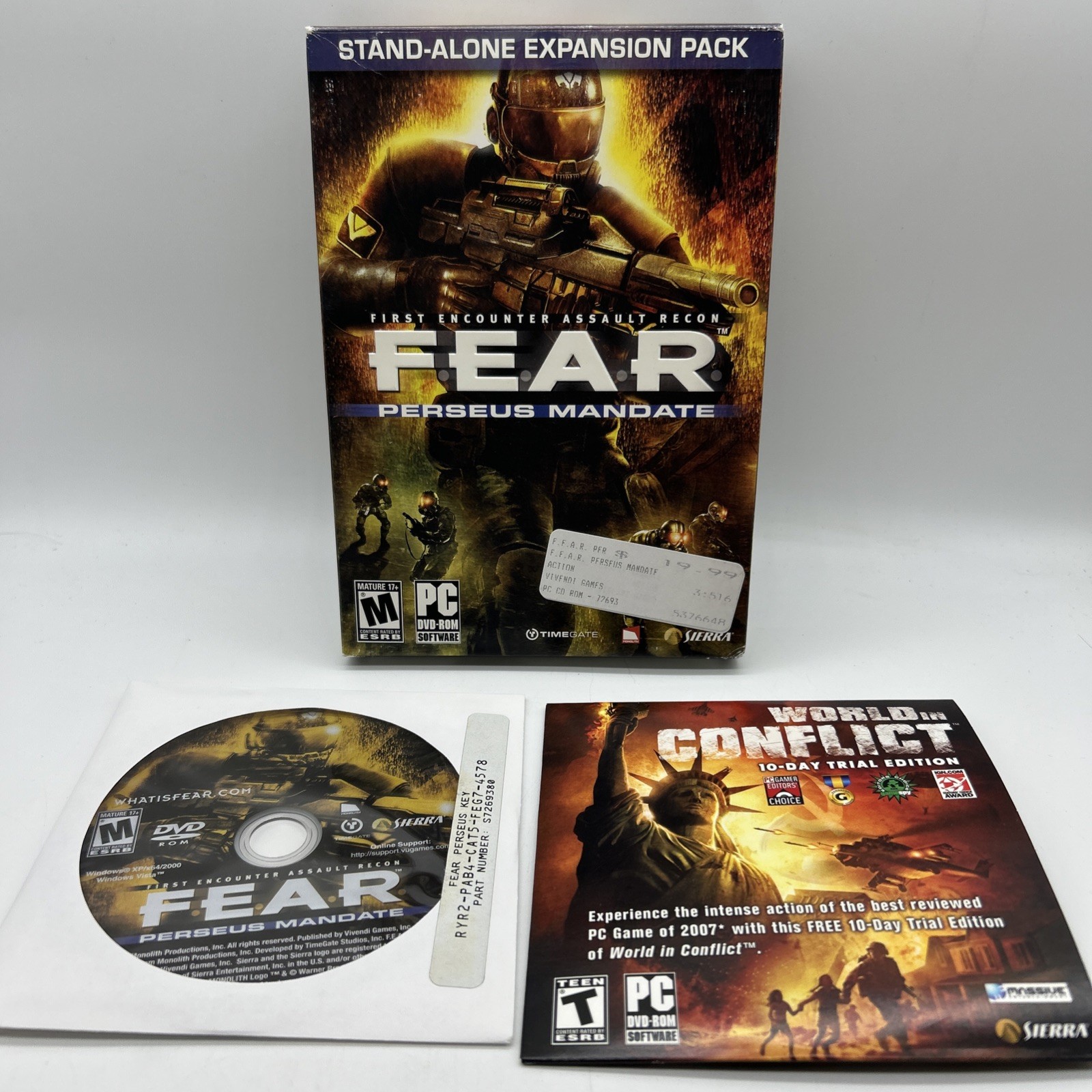 Fear Perseus Mandate First Encounter Assault Rec Video Game Pc Cd-Rom M-Mature