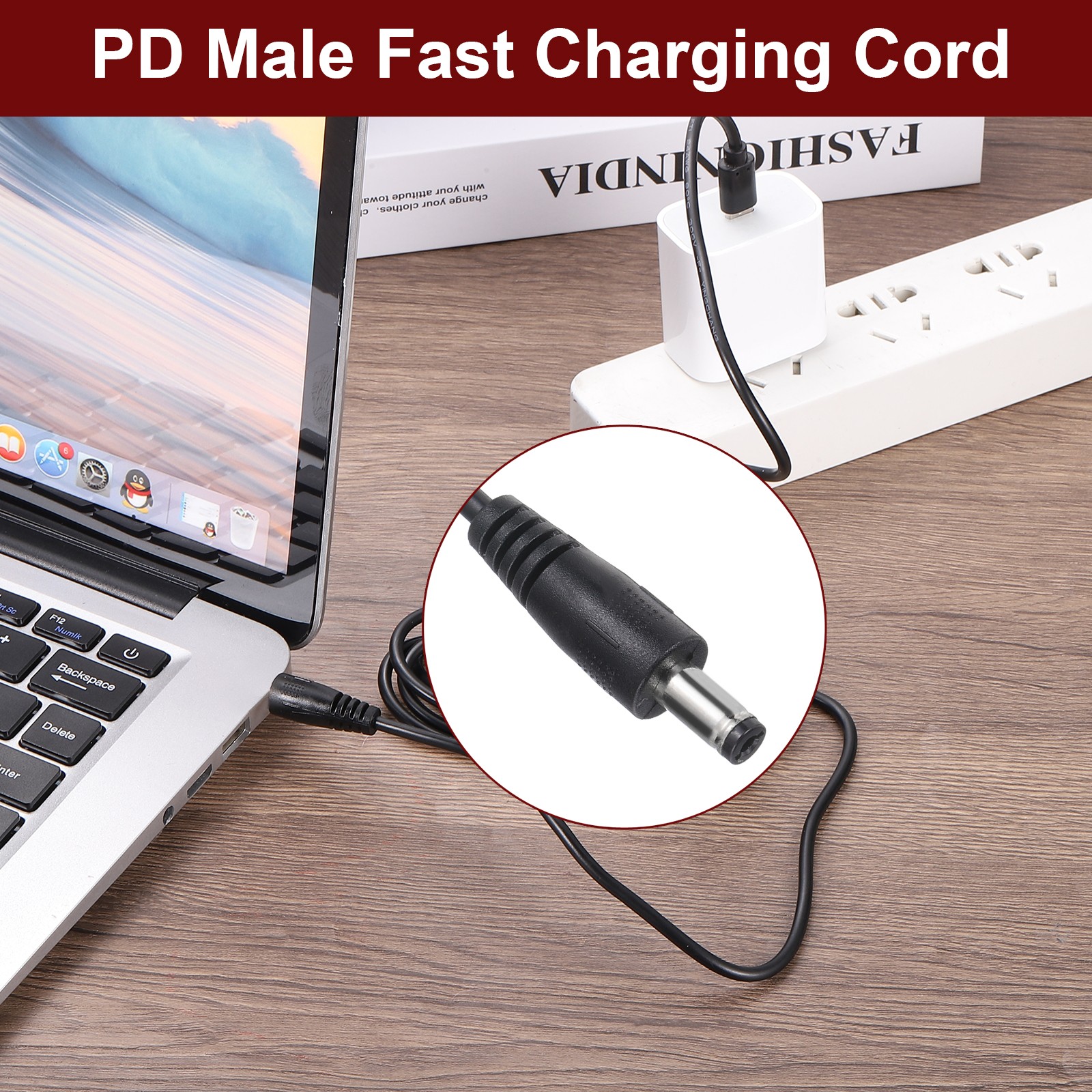 6.6FT USB C to DC PD Power Fast Charging Cable, 5.5×2.1mm 27W/9V(Black)