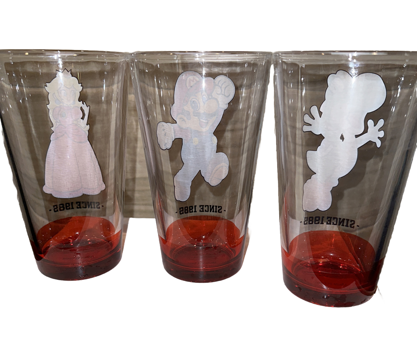 Super Mario Collectible Set of 3 Pub Style Tumbler Glasses Cups 16oz Pint