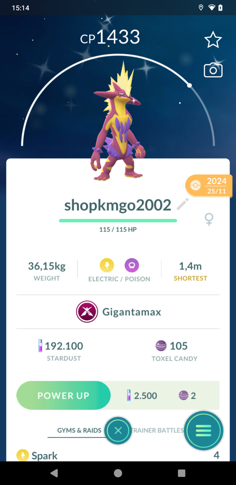 Pokémon Tra de —Shiny Gigantamax Toxtricity Amped Form–trade 20k dust