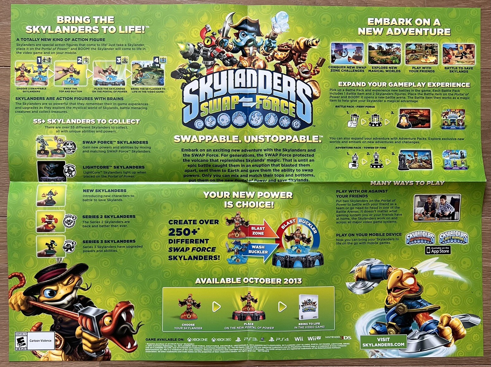 Lot 2 Skylanders Posters Giants and Swap Force Character Checklist New