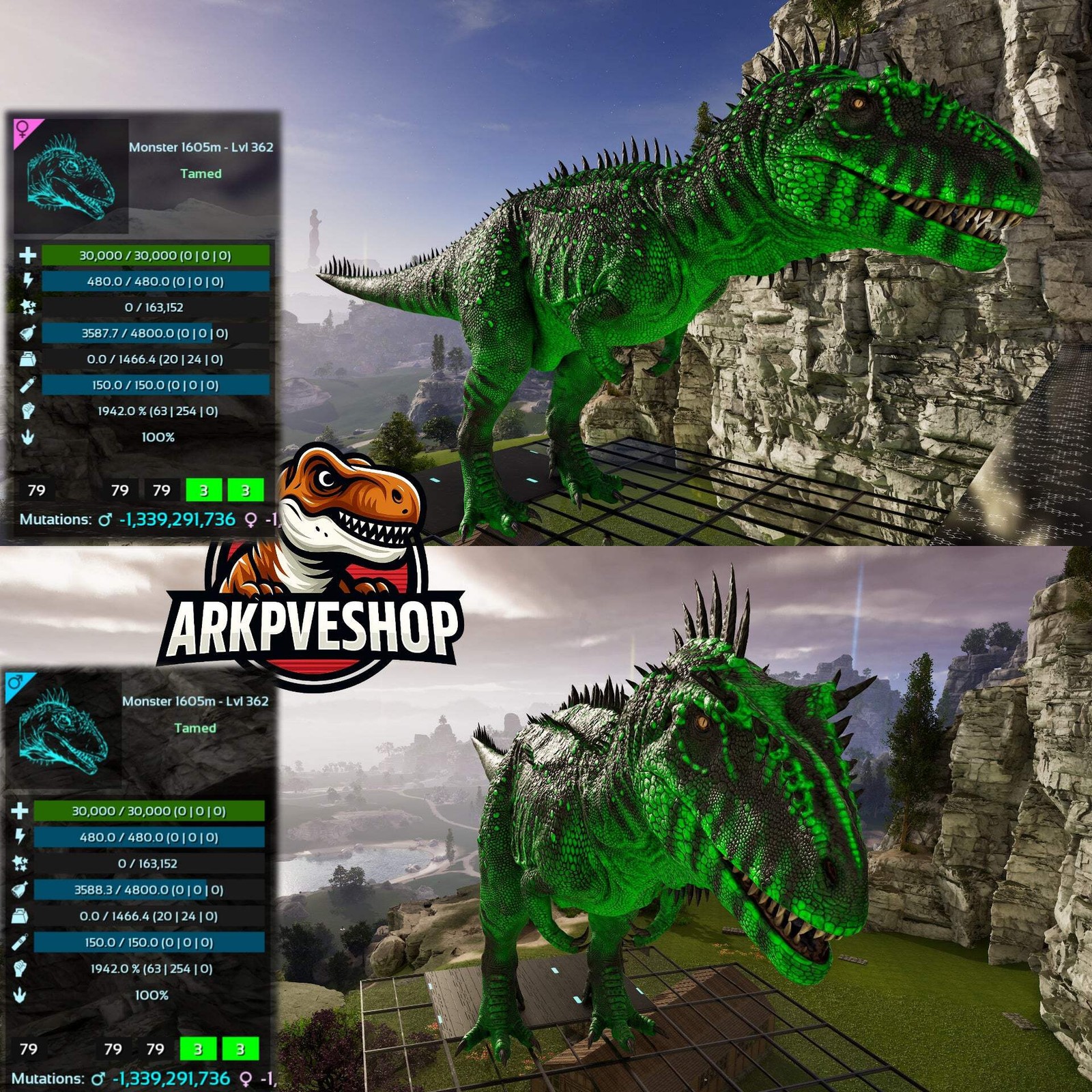 ASA PVE 🦖ARK Survival Ascended Carcharodontosaurus Carcha 1942%melee Imprinted