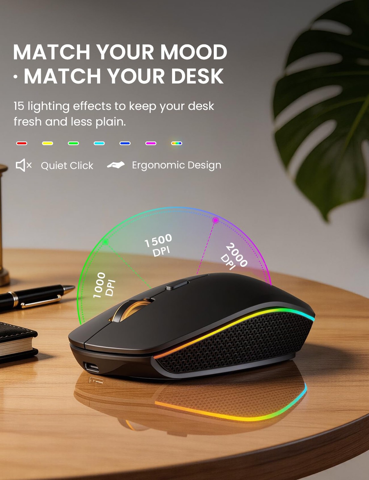 Wireless Keyboard and Mouse Combo, RGB Backlit, Rechargeable & Light Up Black