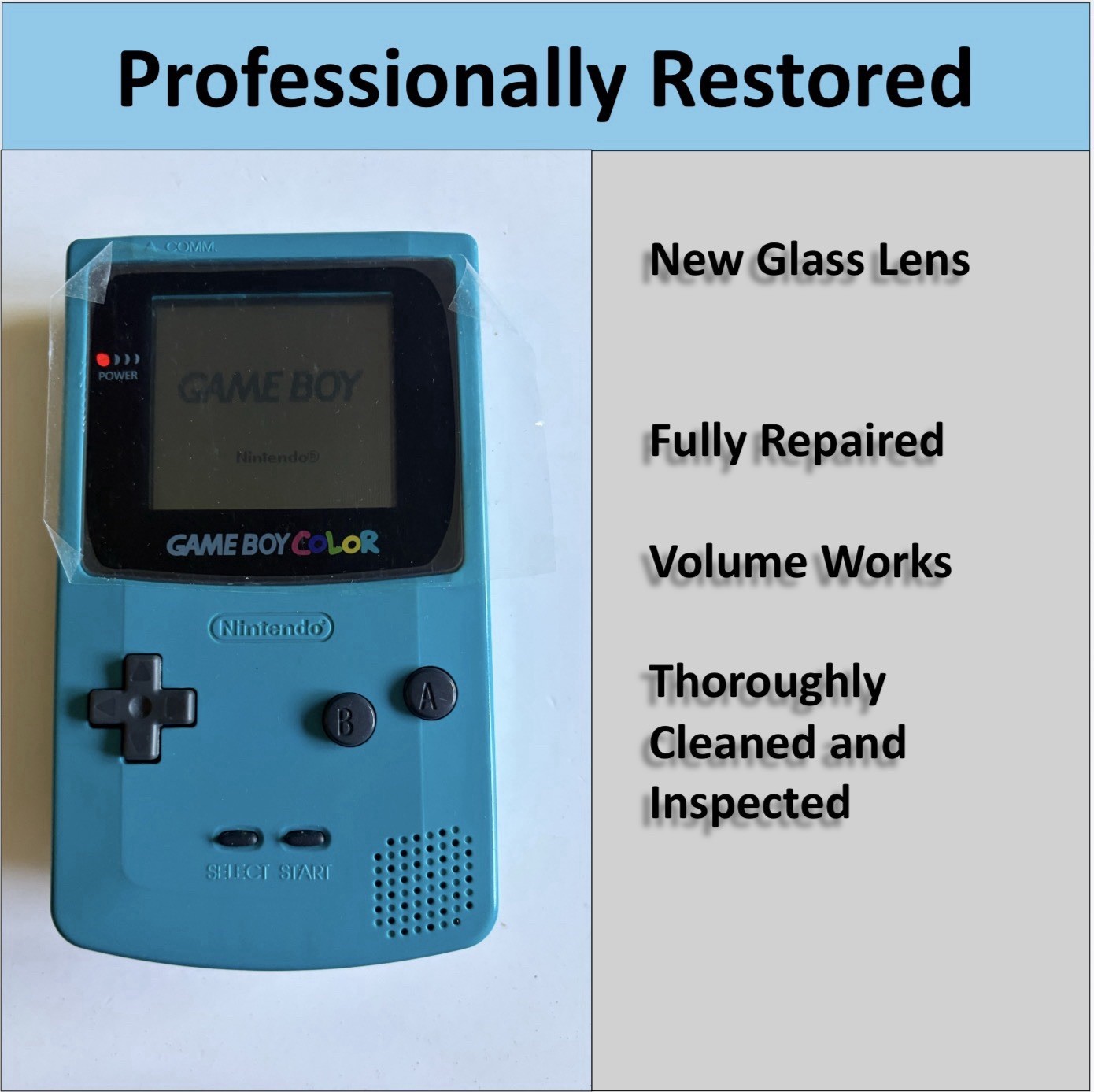 PROFESSIONALLY REFIRBISHED Game Boy COLOR (Teal) Console Handheld NEW LENS