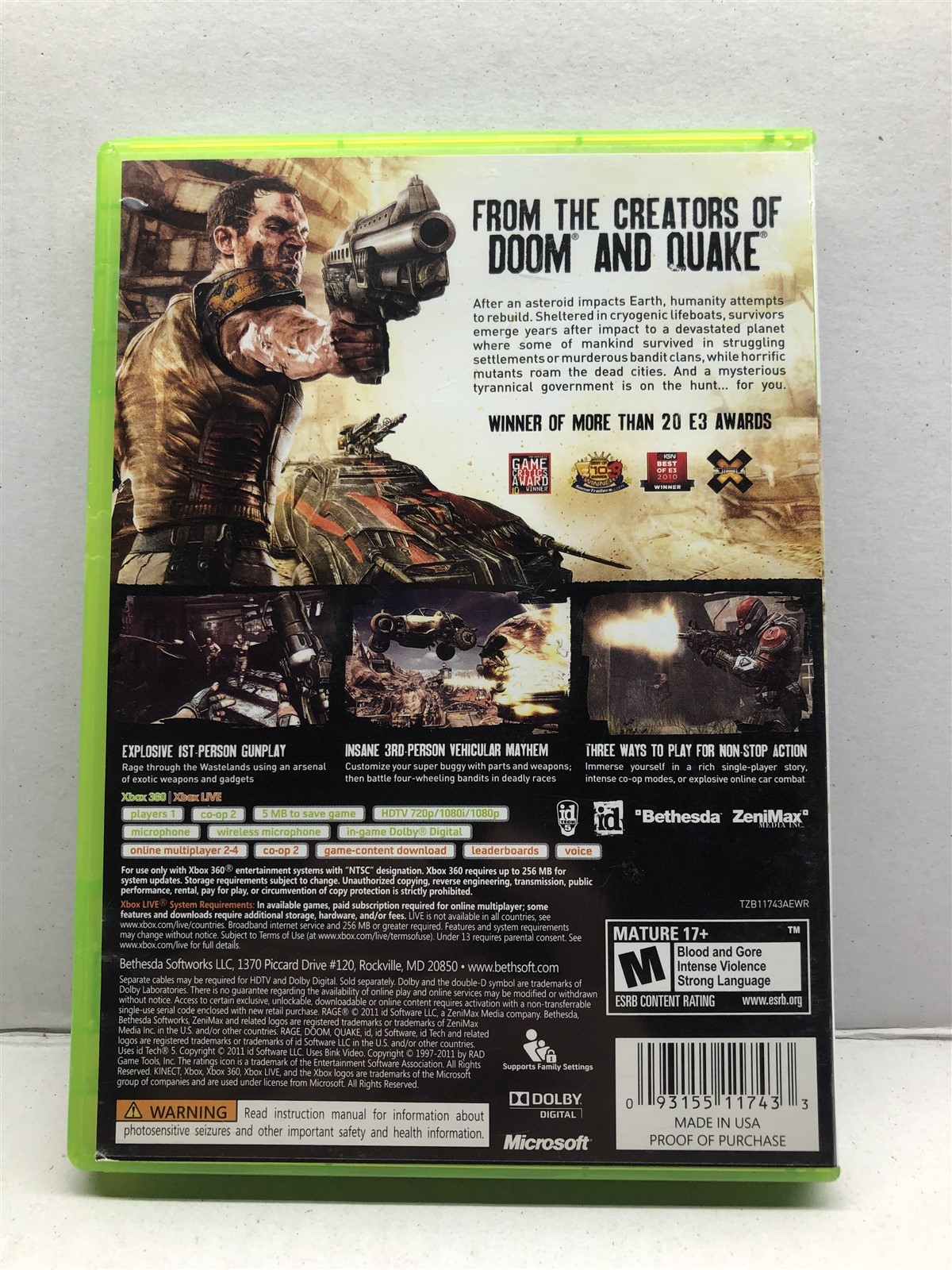 Rage (Microsoft Xbox 360, 2011) Complete Tested Working – Free Ship
