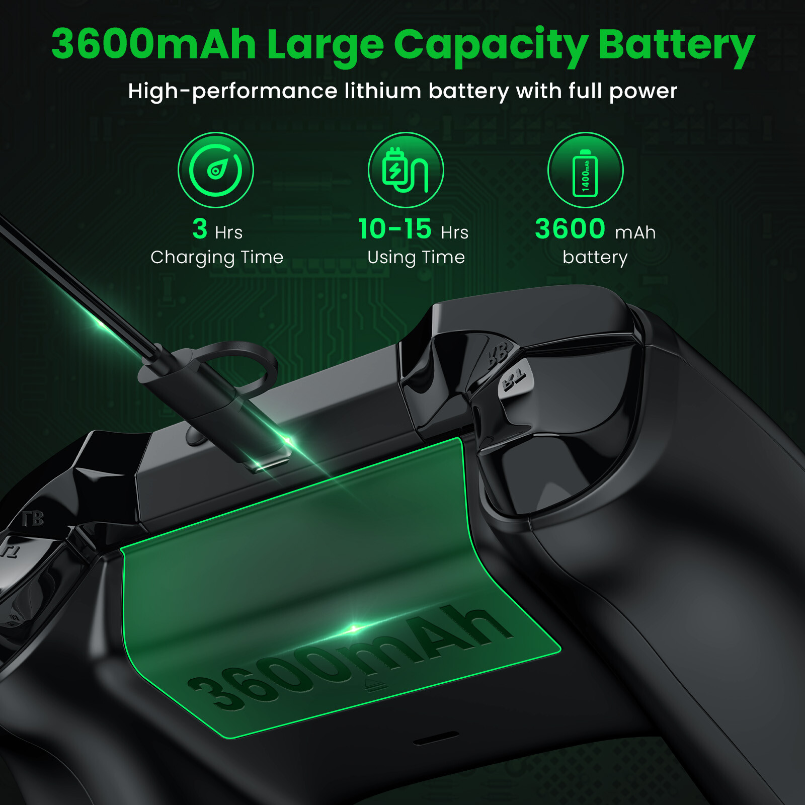 2 x 3600mAh Rechargeable Battery Pack For XBox One Controller+USB Charging Cable