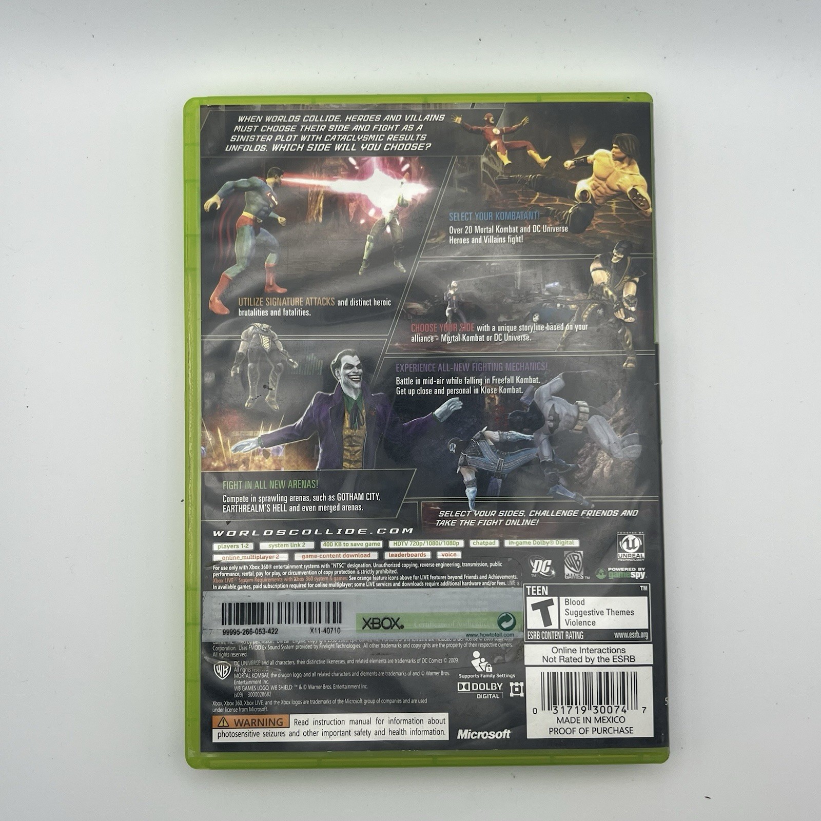 Mortal Kombat vs DC Universe 2008 Xbox 360 Platinum Hits Midway Batman VG NO MAN