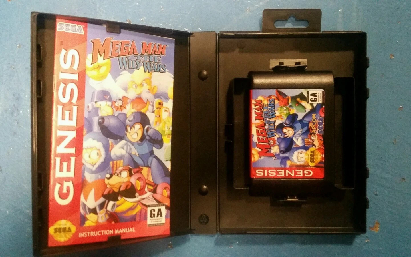 Sega Genesis Megaman The Wily Wars, game, box, manual. Professional label