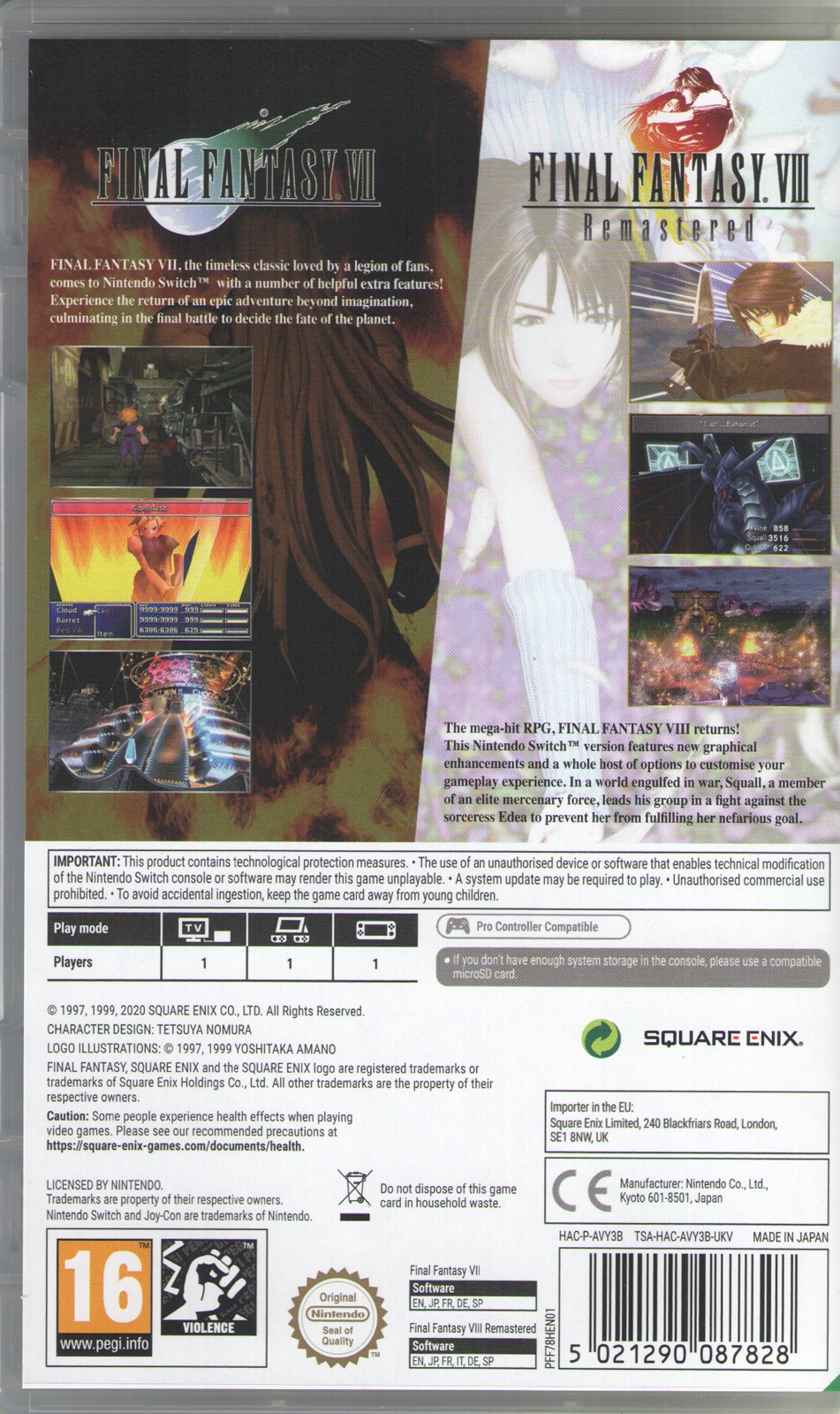 Final Fantasy 7 & Final Fantasy 8 Remastered for Nintendo Switch