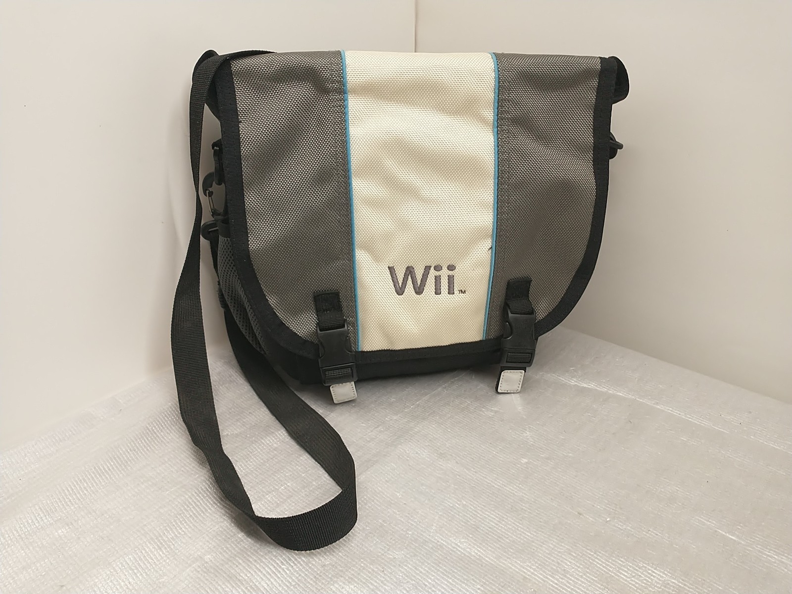 Nintendo Wii Console Travel Messenger Bag Black Grey Blue Shoulder Carrying Case