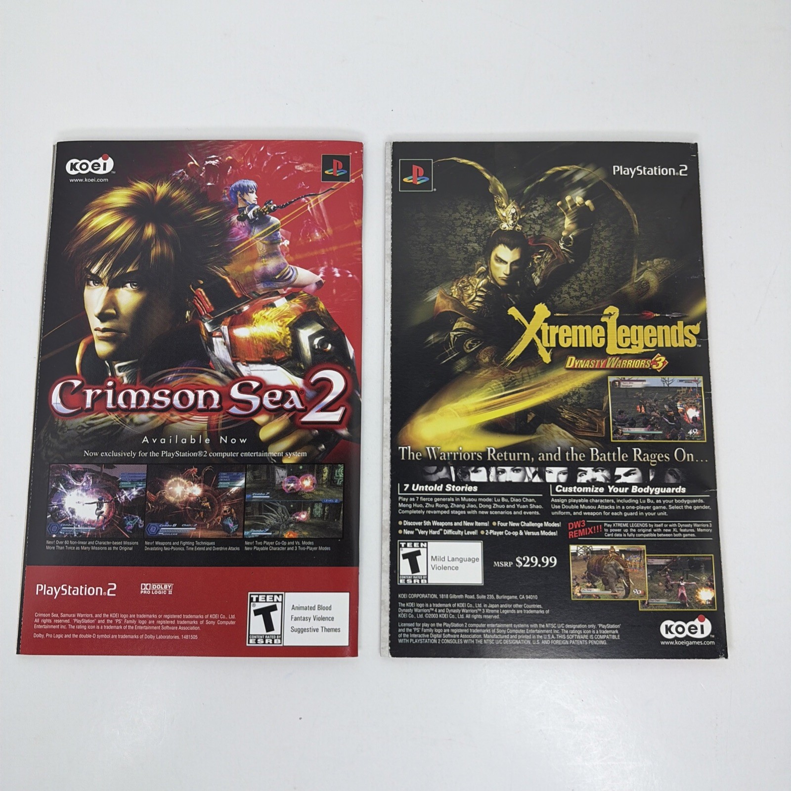 Dynasty Warriors 4 + Samurai Warriors PS2 Lot PlayStation 2 Complete CIB TESTED