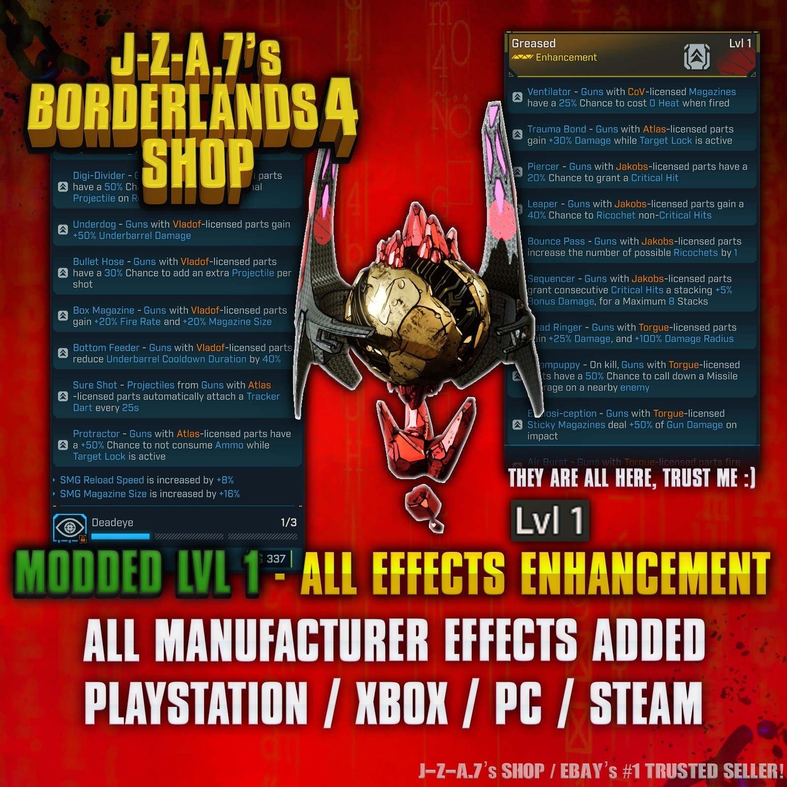 Borderlands 4✨ MODDED LEVEL 1 ONE ENHANCEMENT ALL EFFECTS BL4 ✅PC-PS-XBOX✨