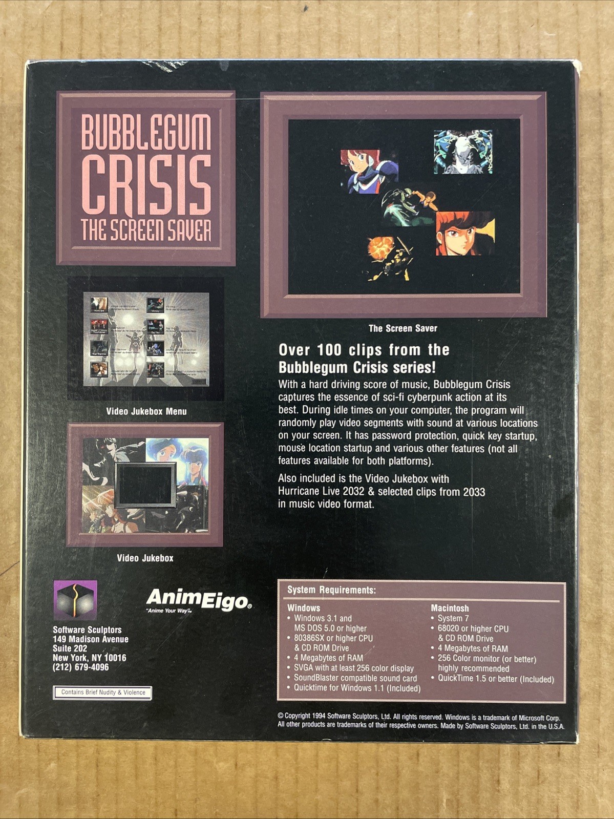 VTG Bubblegum Crisis Screen Saver Sealed PC/Mac CD-ROM 90s Anime Cyberpunk HTF