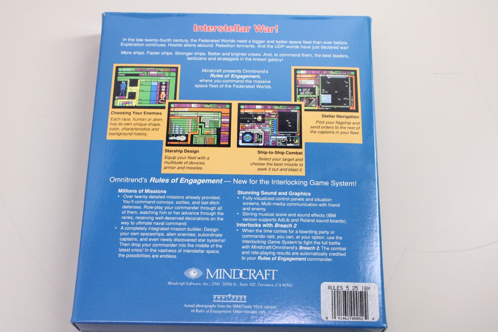 Rules Of Engagement IBM/TANDY PC 5.25” PC Game Big Box Mindcraft Complete