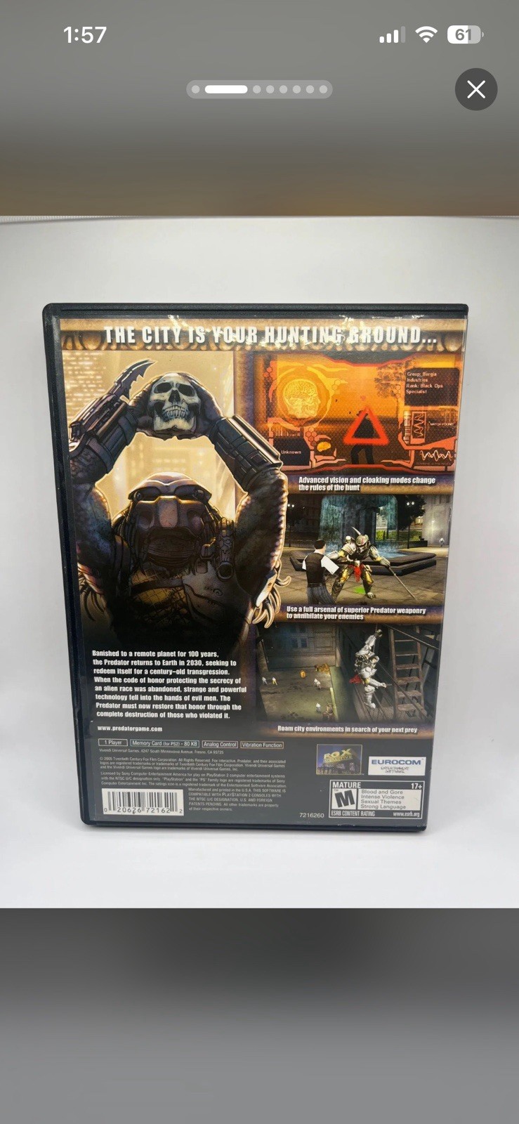 Predator: Concrete Jungle PS2 2005 M Rated NTSC-U/C Manual Included