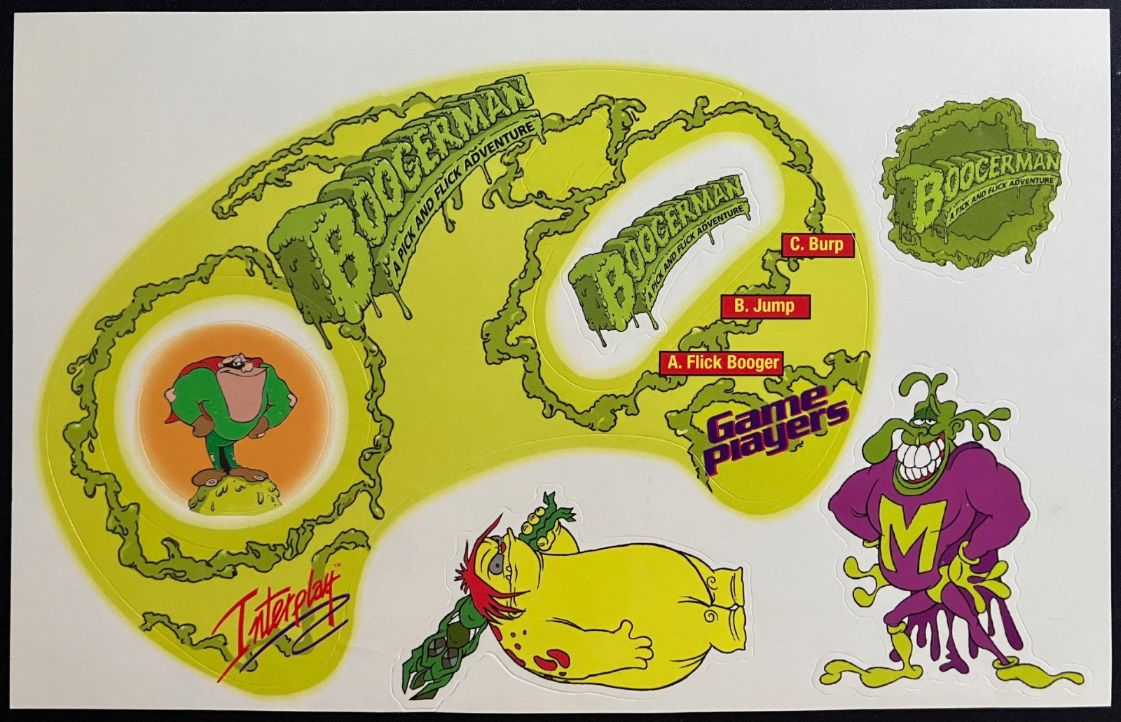 Game Players 1994 Boogerman Pick ‘Em & Stick ‘Em Control Pad Stickers MINT RARE