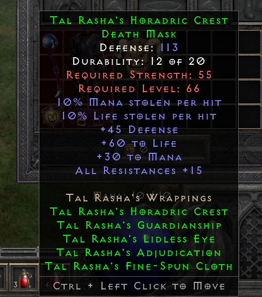 Full Tal Rasha Wrappings Set Sorceress Diablo 2 Resurrected D2R Ladder Season 8